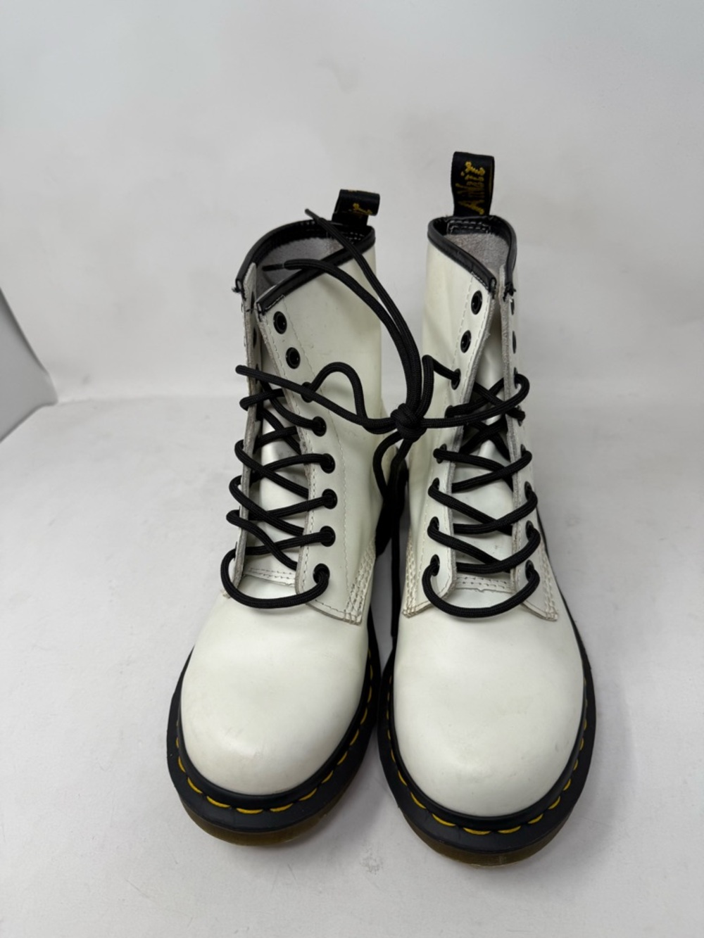 Dr. Martens White Leather Combat Boots with Black Laces